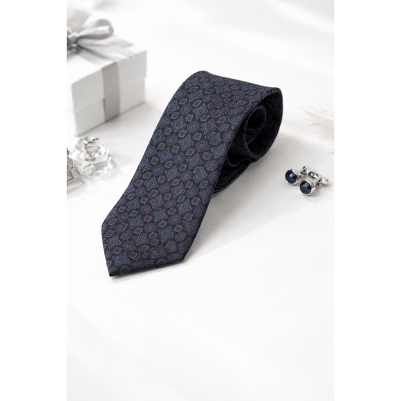 Italo Ferretti Other - Italo Ferretti Blue Silk Geometric Medallion Mens Tie Made In Italy Designer